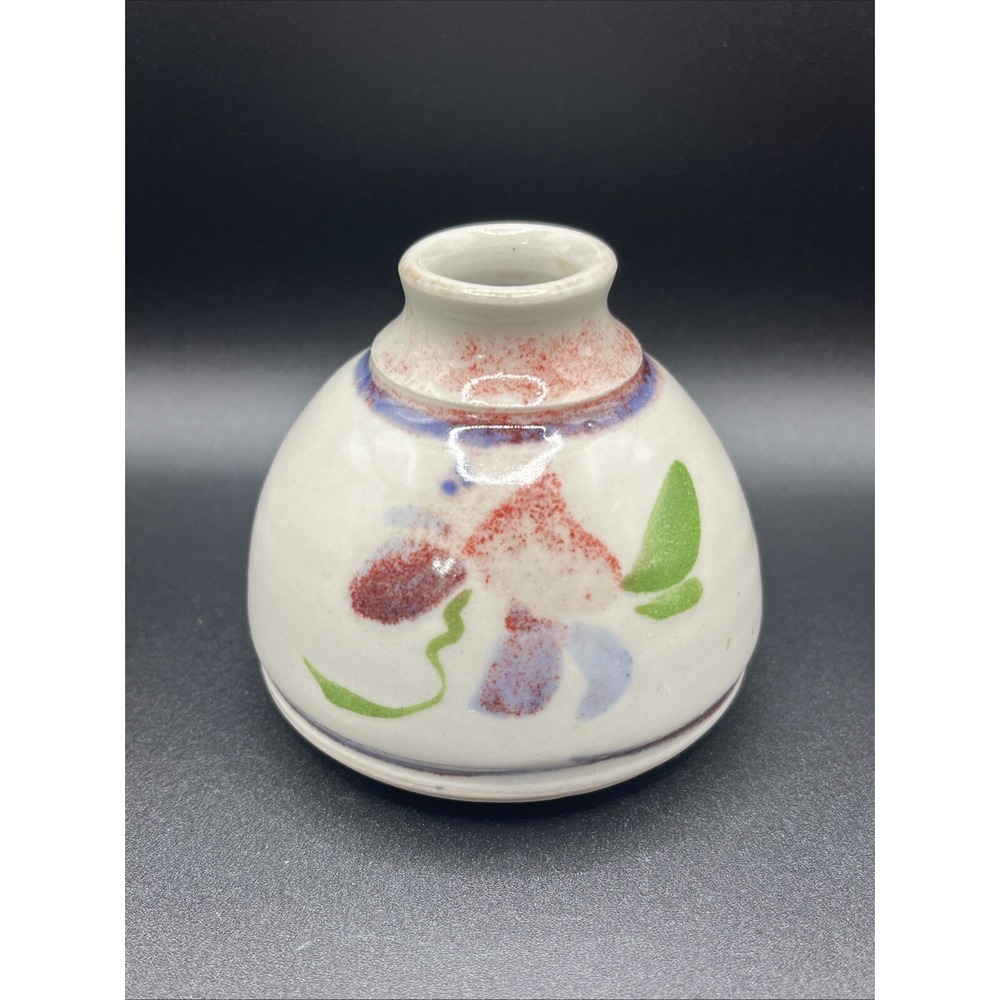 Candlestick Holder Vtg‎ Handmade Painted Art Clay Pottery - Signed by Artist